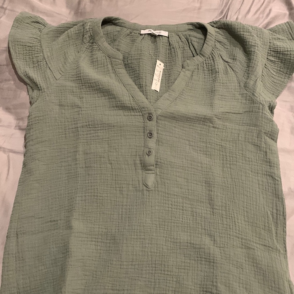 Madewell Lightspun Ruffle-Sleeve Henley Top